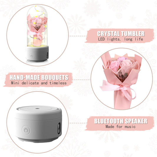 2-in-1 LED Rose Bouquet & Bluetooth Speaker – Elegant Glass Dome Gift to Impress and Delight Her Anytime